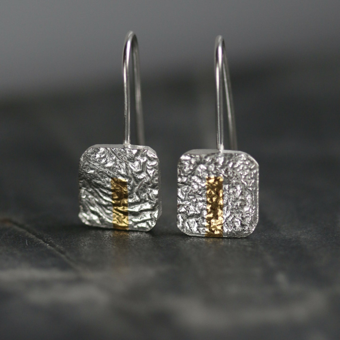 LINEAR Oxidised Silver & Gold Keum Boo Square Drop Earrings