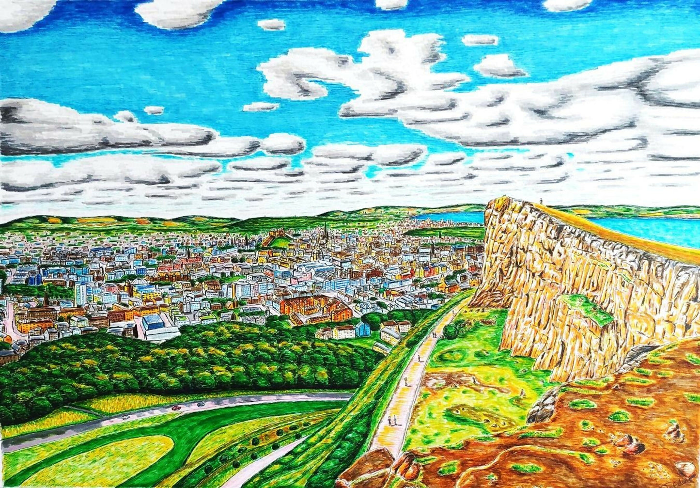 A1 Original Edinburgh skyline, Scotland Framed Art