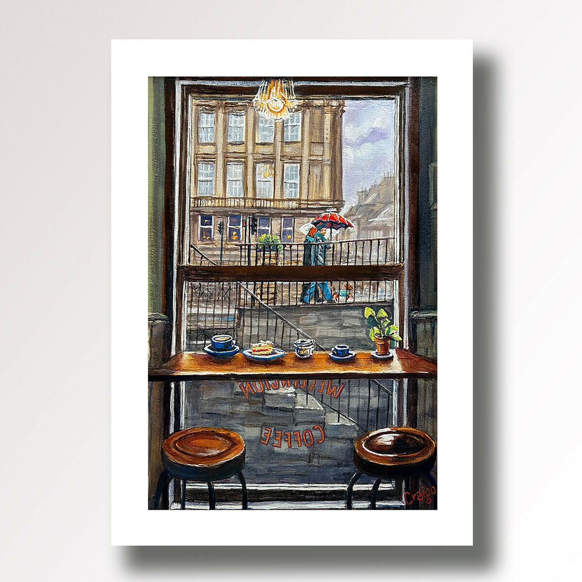 Edinburgh Coffee Shop, Wellington Coffee, Coffee and Cake, giclee fine art print from an original oil painting by Edinburgh artist Craigo