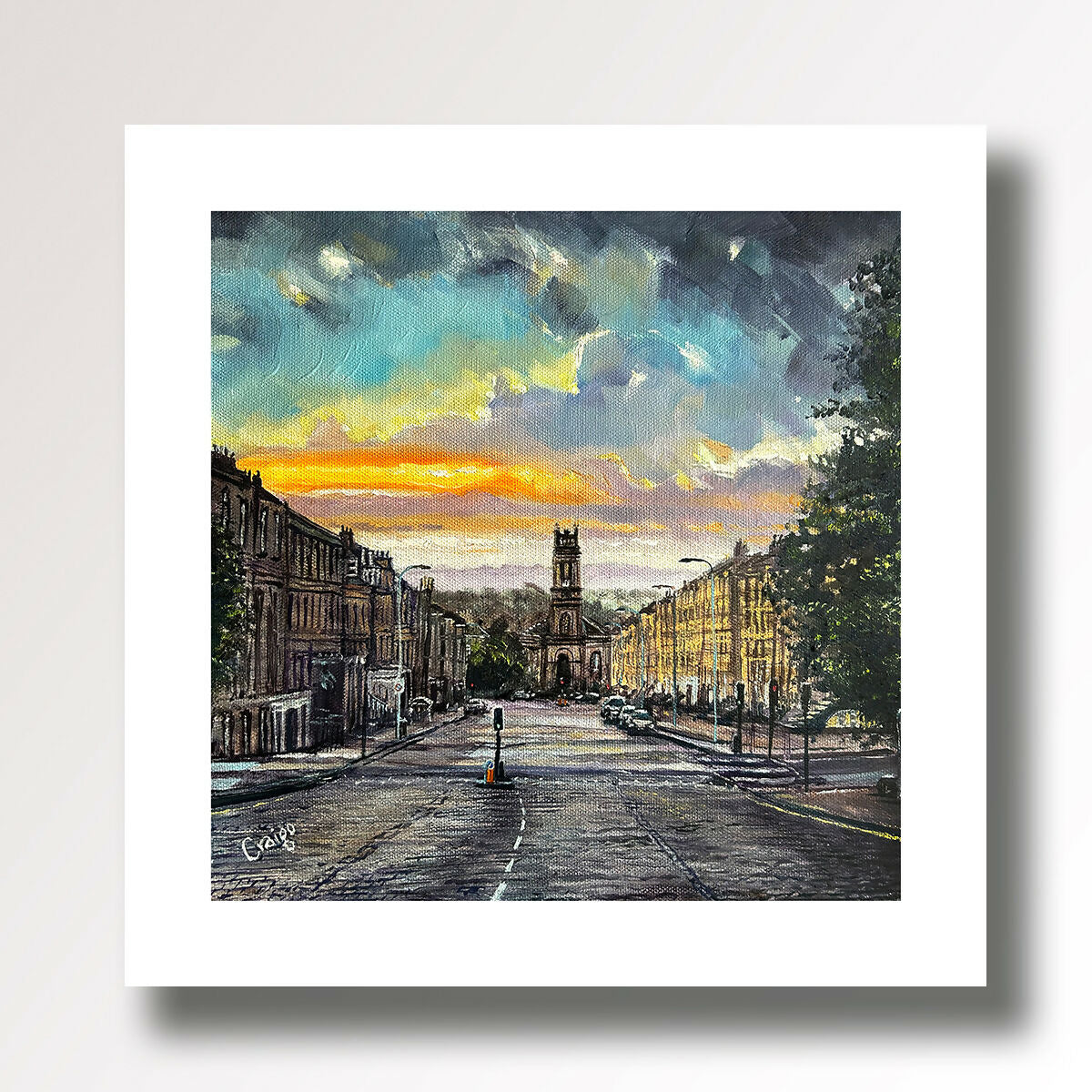 Howe Street, Edinburgh towards St Stephen's Church, from original painting by Scottish Artist Craig Seaton Bell or Craigo