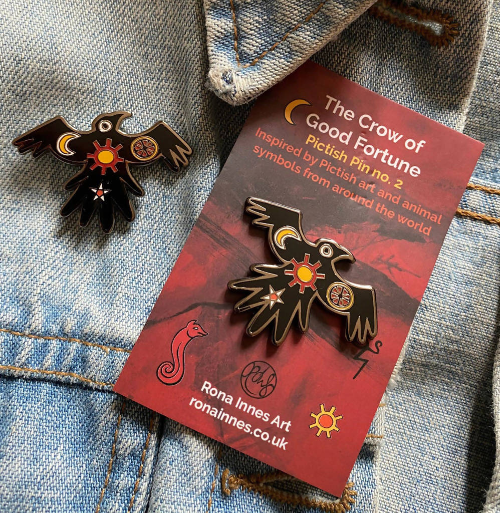 Crow Enamel Pin Badge - Black, Red, Yellow