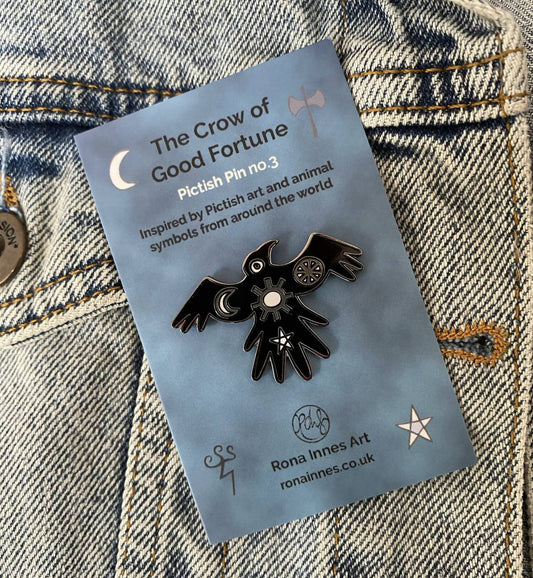 Crow Enamel Pin Badge - Black and Grey