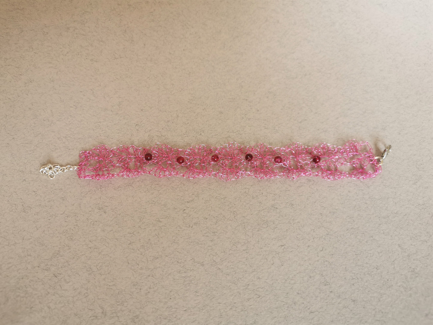 Pink Copper Wire Bracelet with Agate Beads