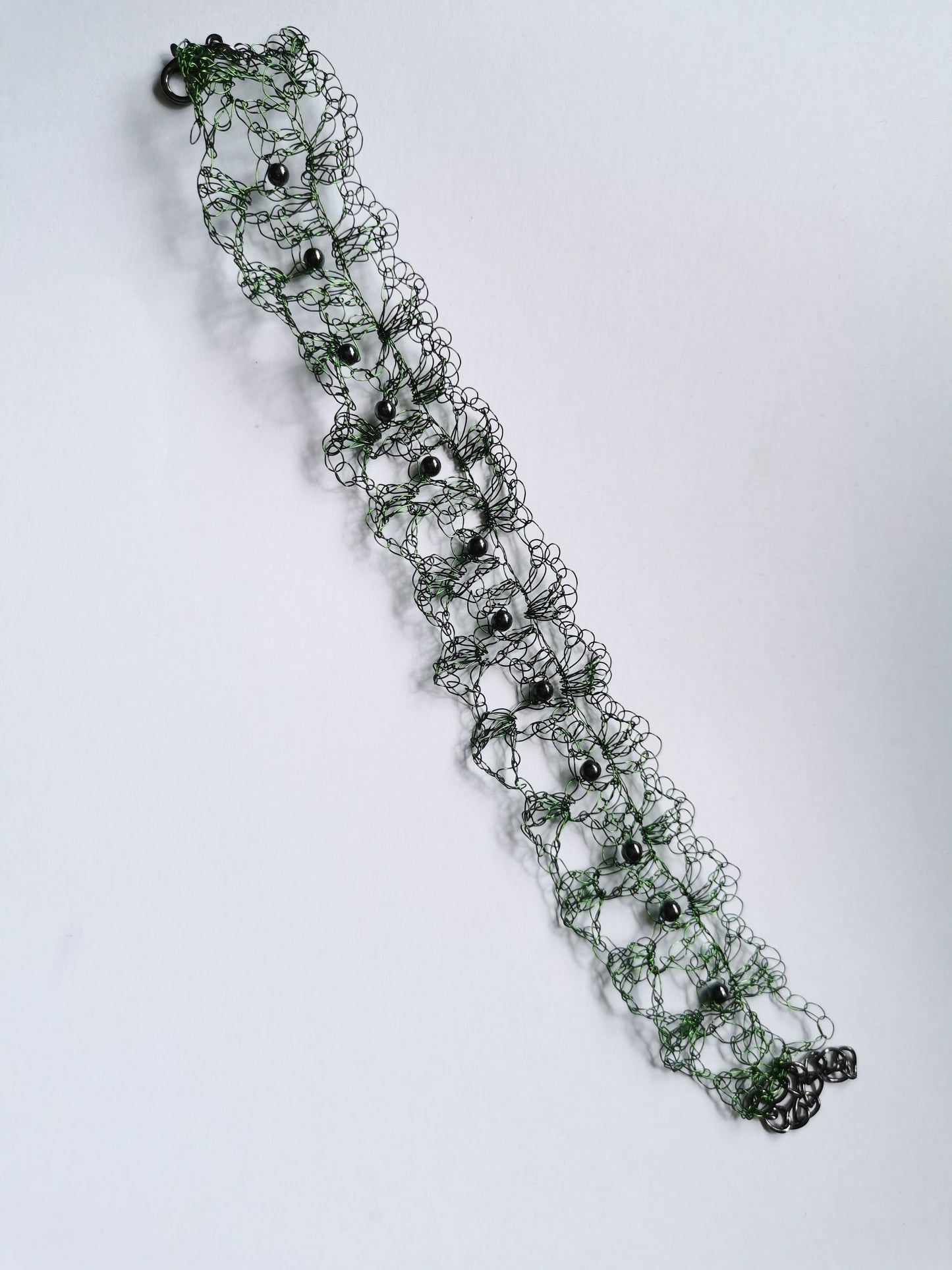 Dark Green copper wire bracelet with Hematite beads