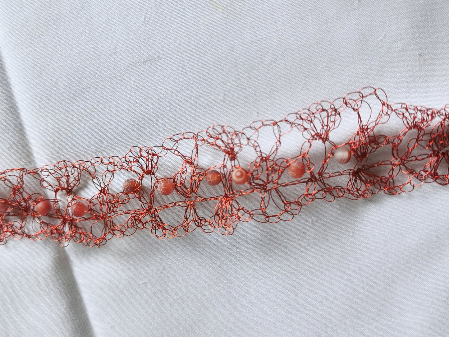 Bright Red copper wire bracelet with Agate beads