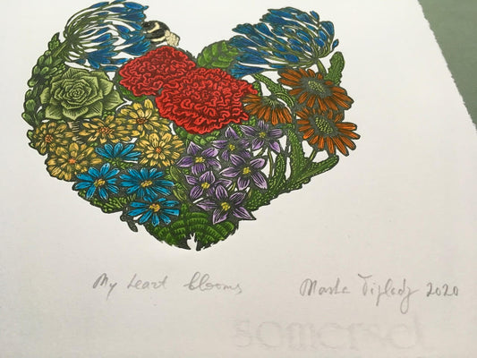 My Heart Blooms, Original Linocu