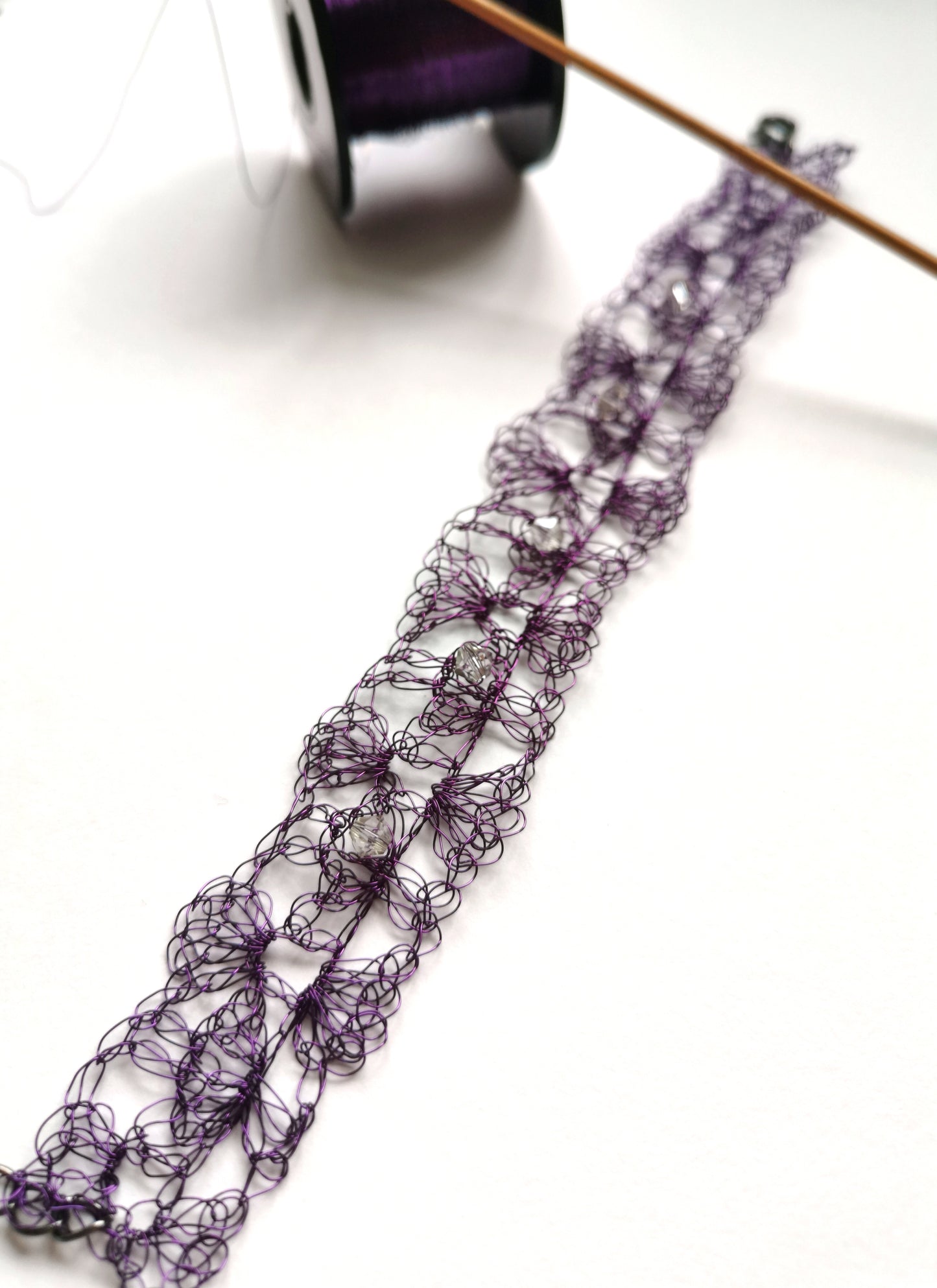 Dark Purple Crochet Copper Wire Bracelet with Swarovski