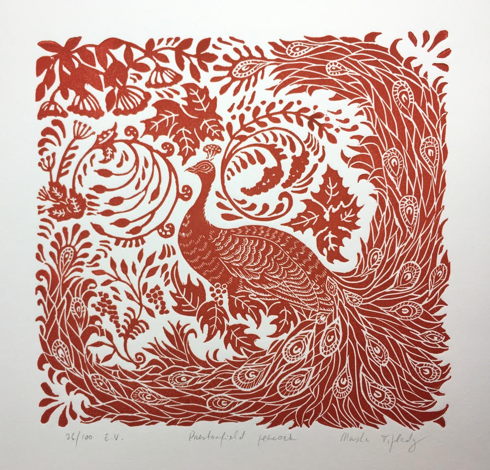 Prestonfield Peacock, Original Linocut