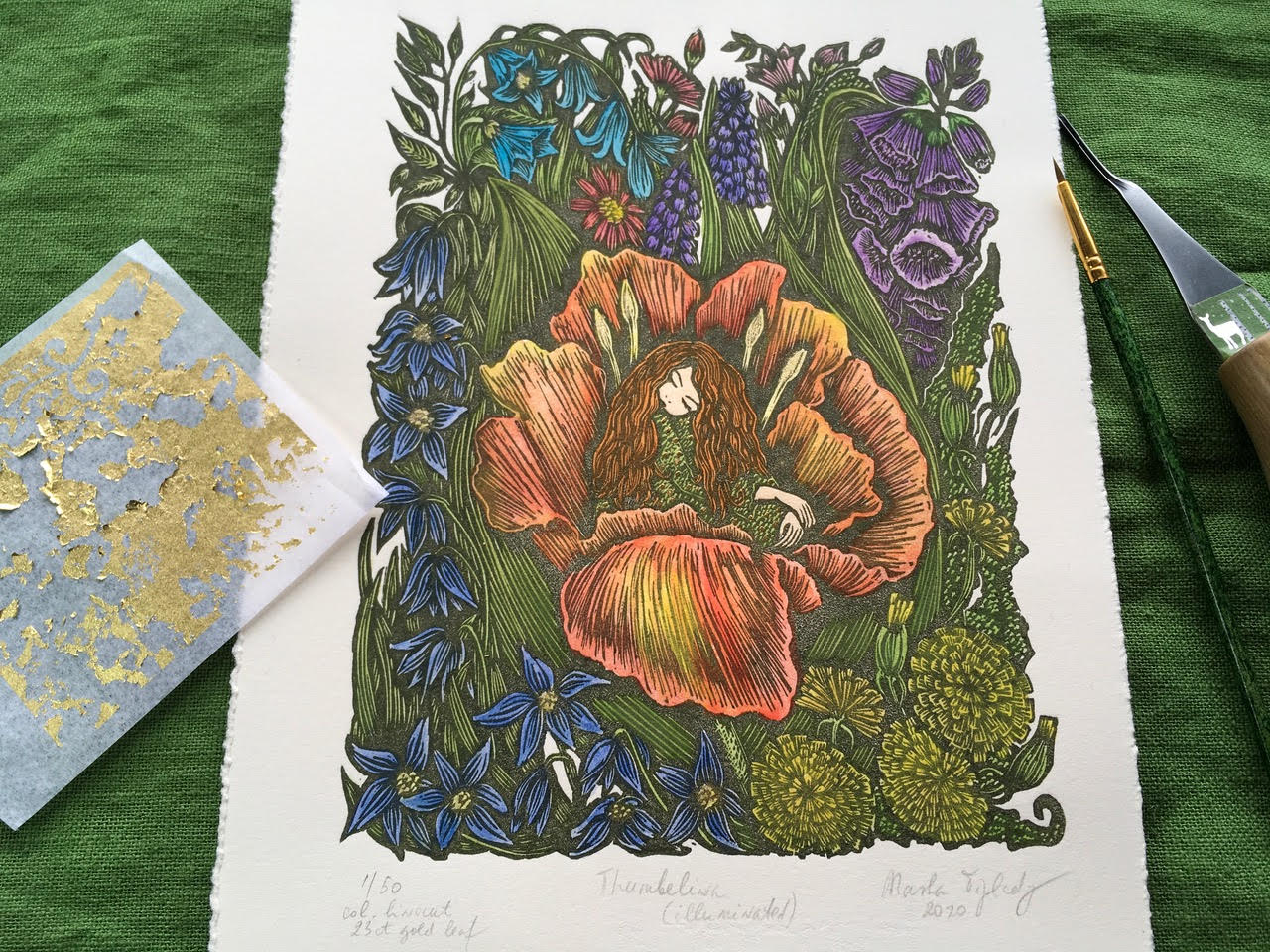 Thumbelina, Original Linocut