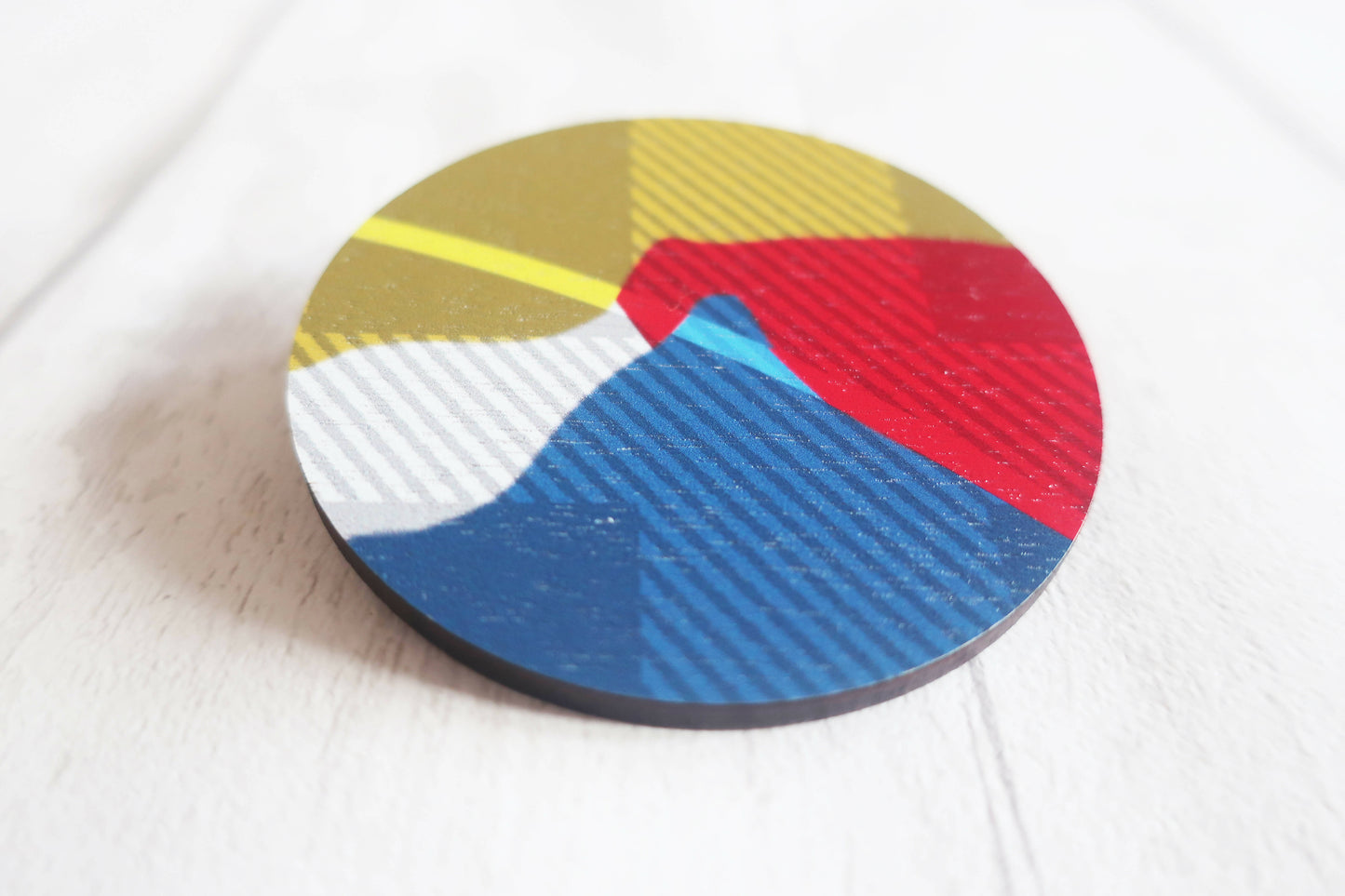 Large abstract statement brooch, colourful printed pin