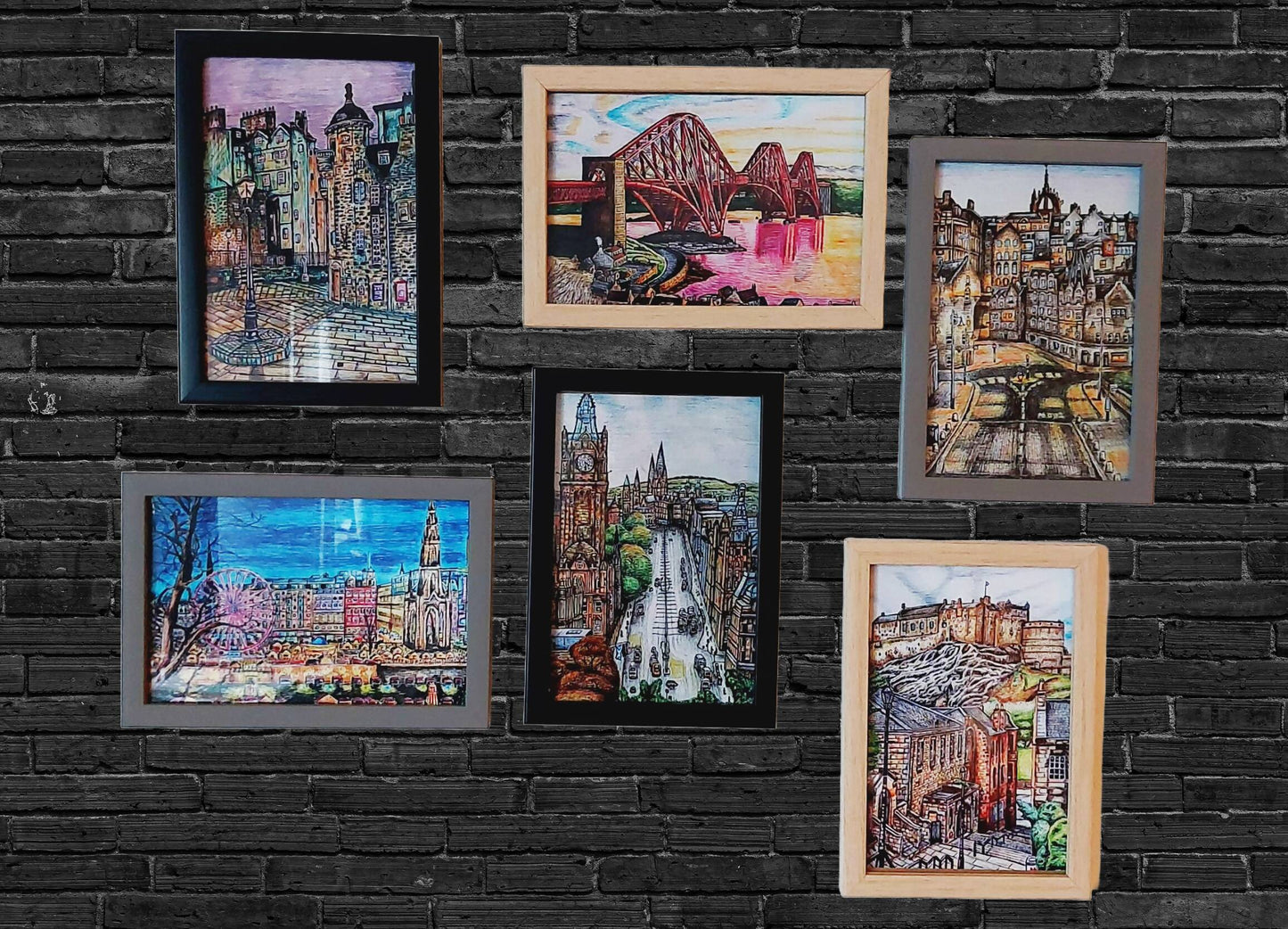 Edinburgh Framed postcard set of 6