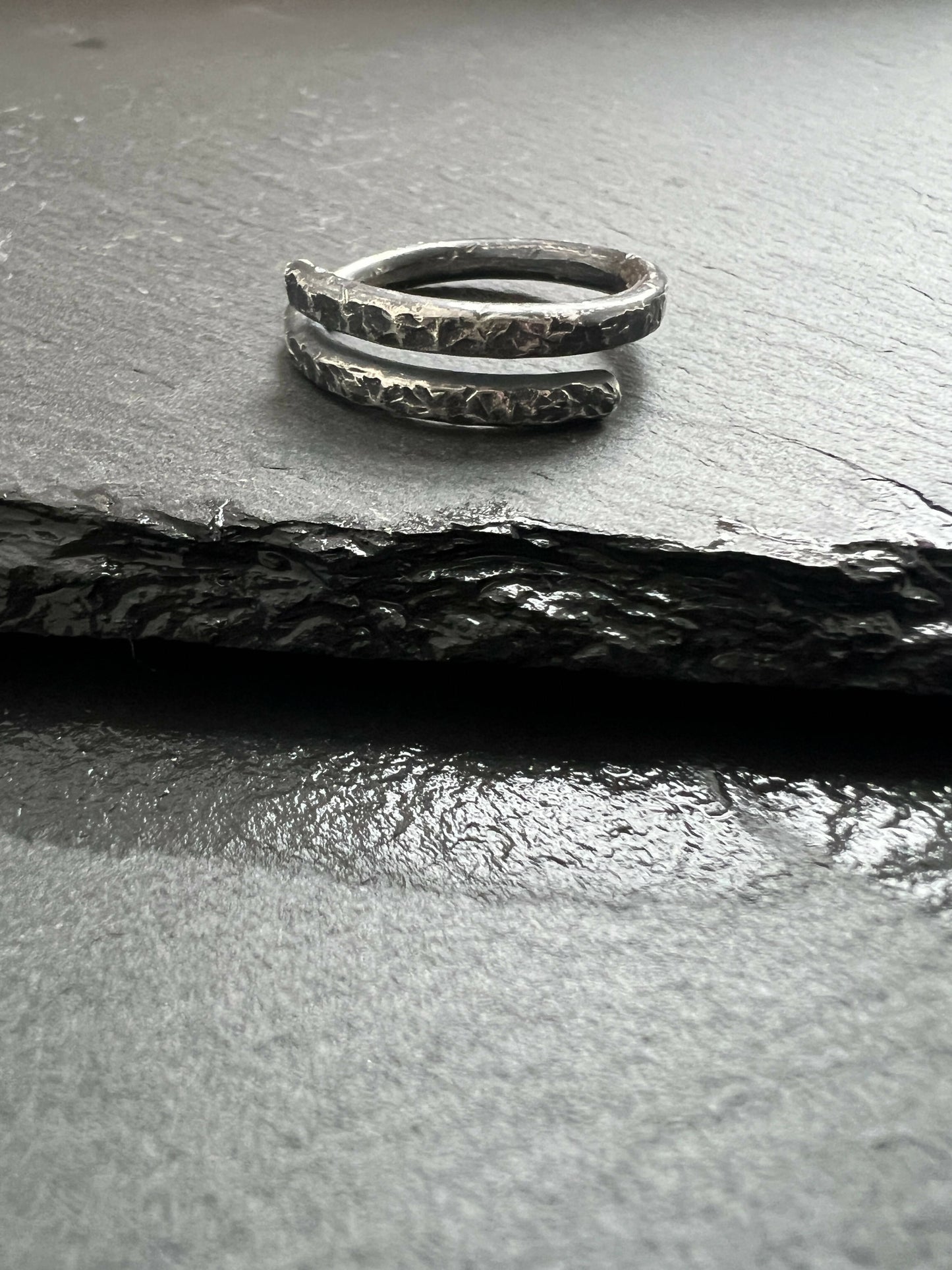 Hammered sterling silver men’s band.