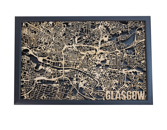 Glasgow Scotland Wood Map - Laser Cut Street Maps - Wooden Map