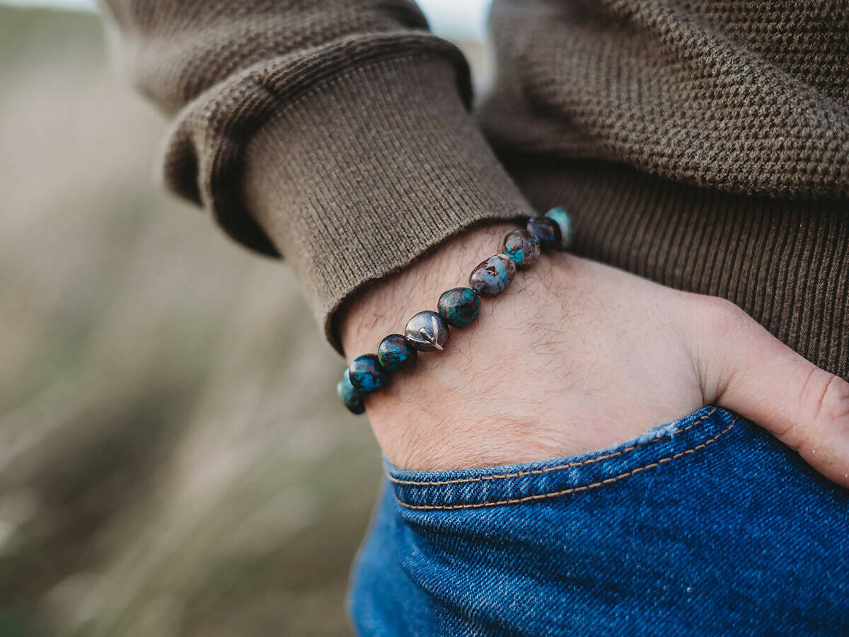 Algiz rune bracelet with chrysocolla