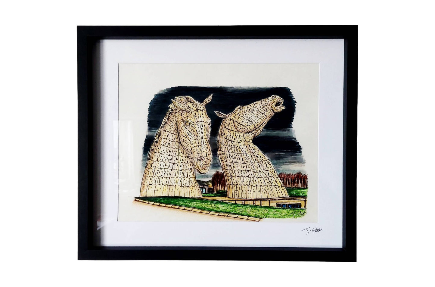 The Kelpies, Scotland framed Giclee art Print