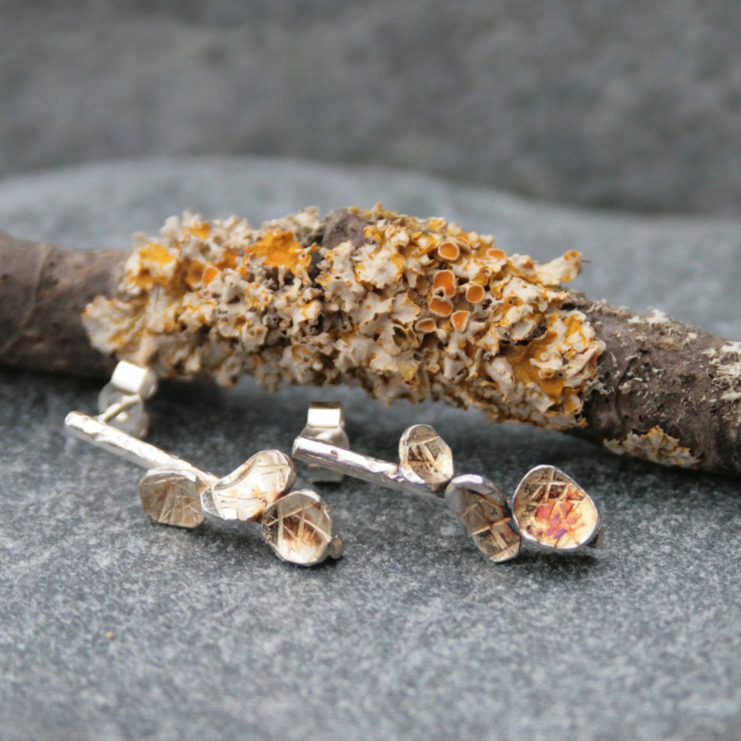 Sterling silver lichen earrings