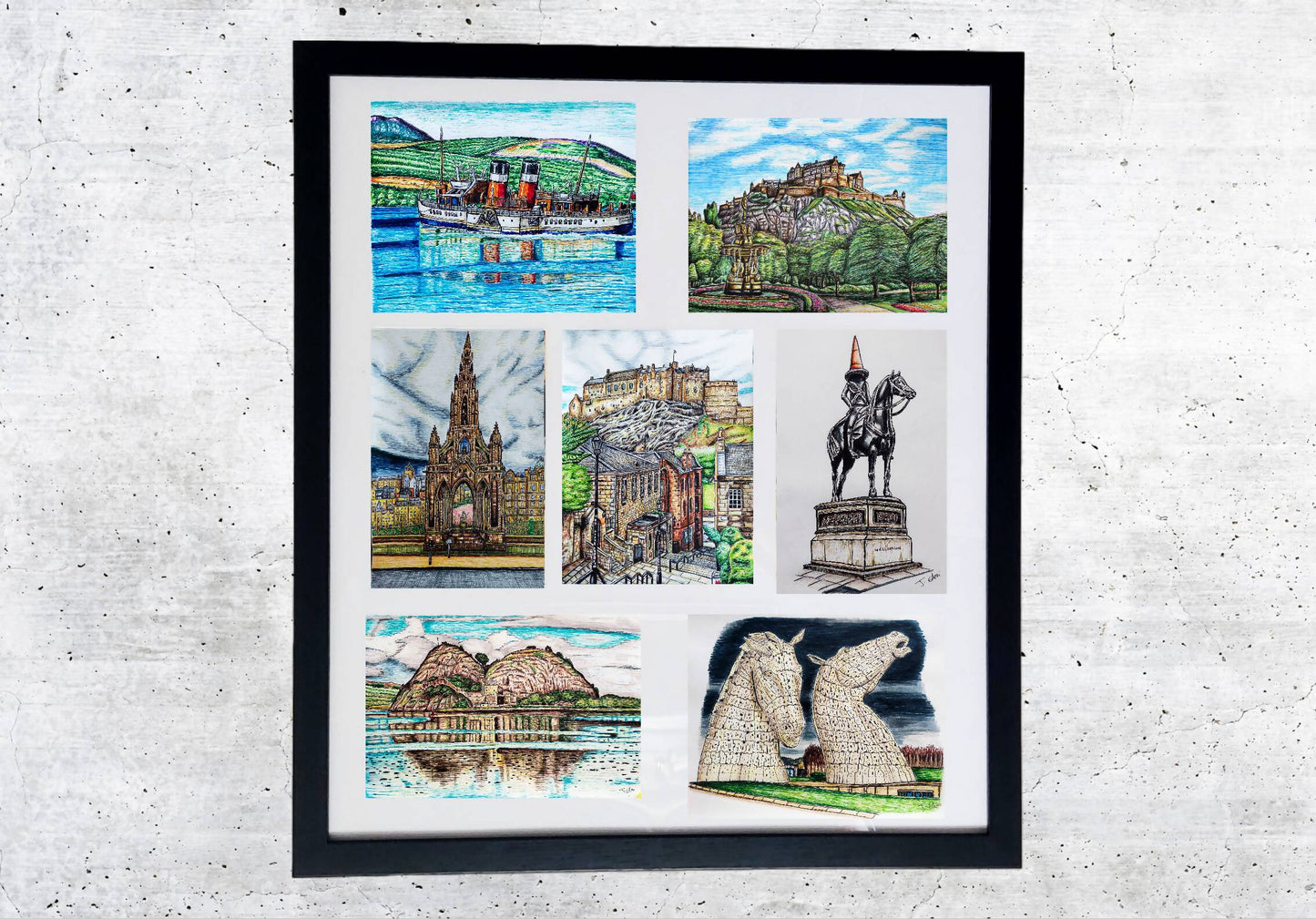 Framed Collage Scotland Giclee art Print Set