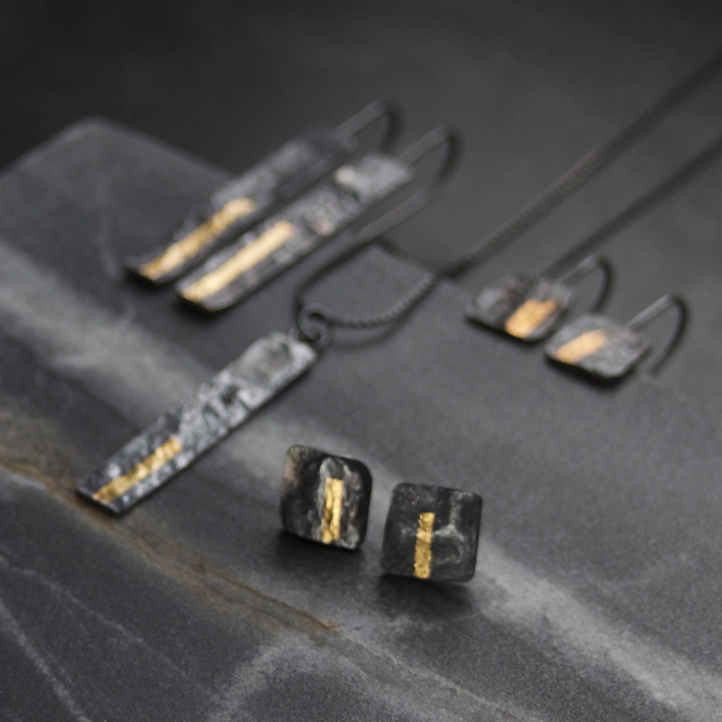 LINEAR Oxidised Silver & Gold Keum Boo Square Stud Earrings