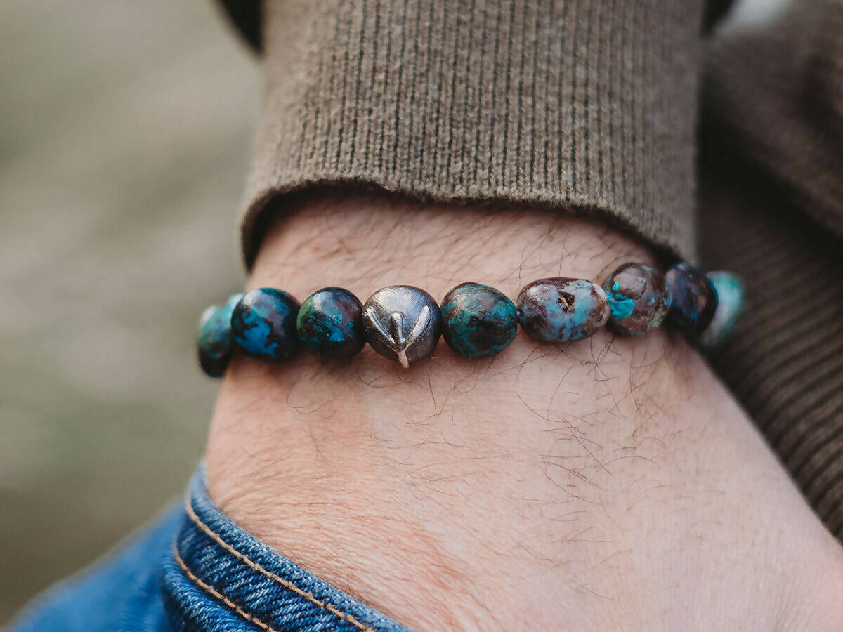 Algiz rune bracelet with chrysocolla