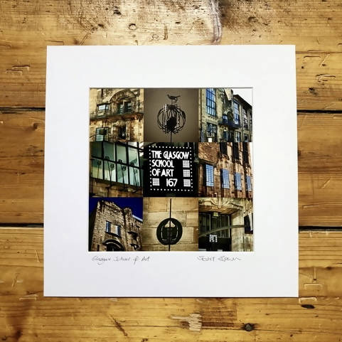 Glasgow School of Art, signed square mounted print 30 x 30cm