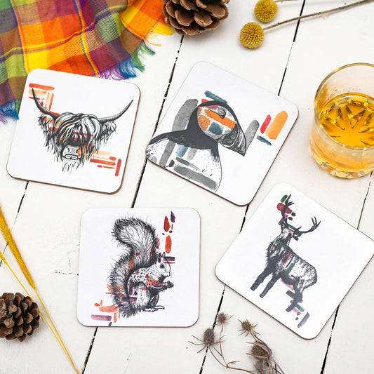 Scottish Animals Watercolour Coasters - Set of 4