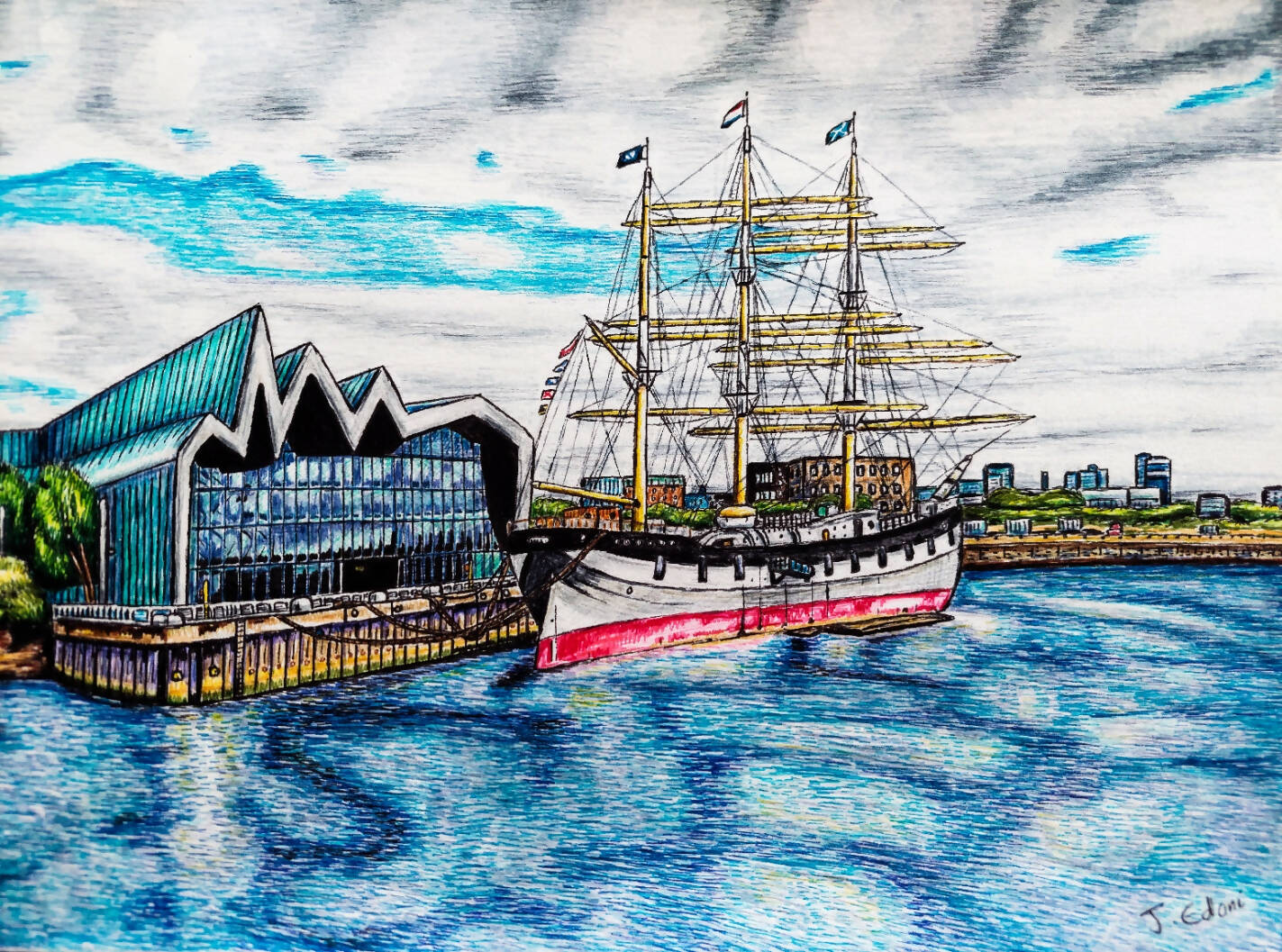 Framed Glasgow Giclee Art print- Riverside Museum and Tall Ship