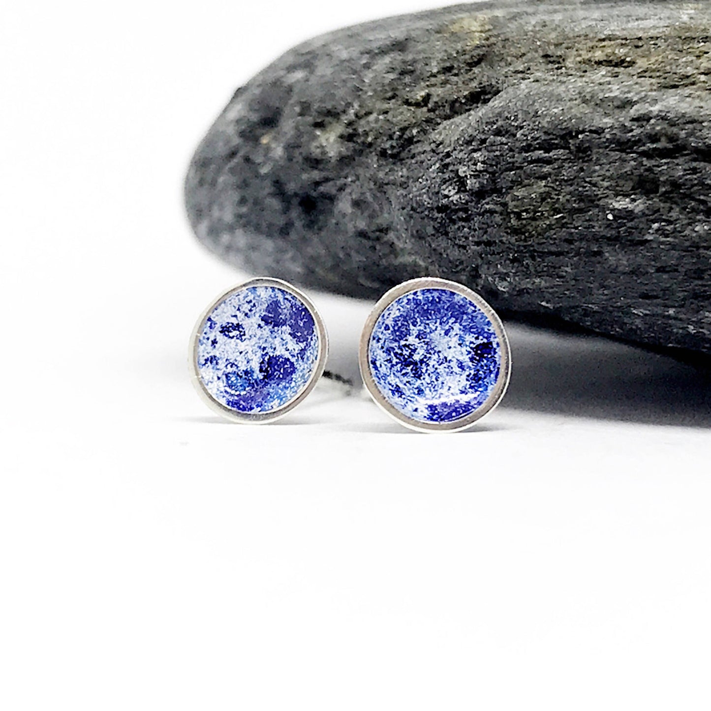 Sterling Silver and Blue Enamel Earrings