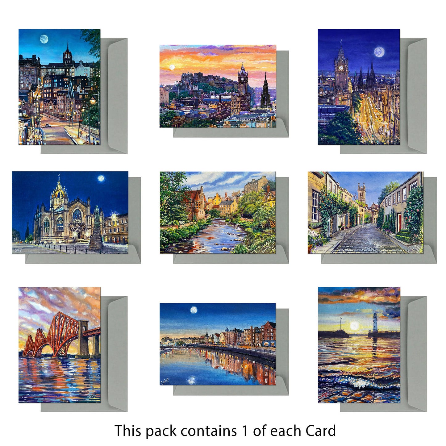 9 pack, 'Edinburgh Scenes' Blank Greeting Cards by 'Craigo'