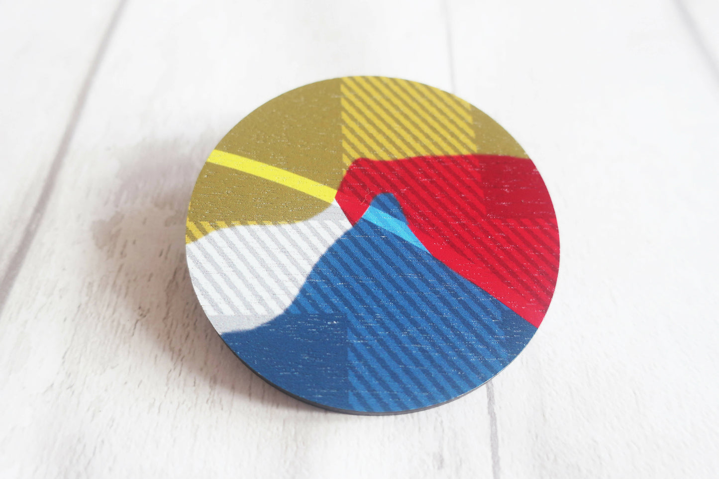 Large abstract statement brooch, colourful printed pin