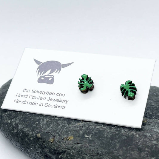 Hand Painted Monstera Leaf Earrings