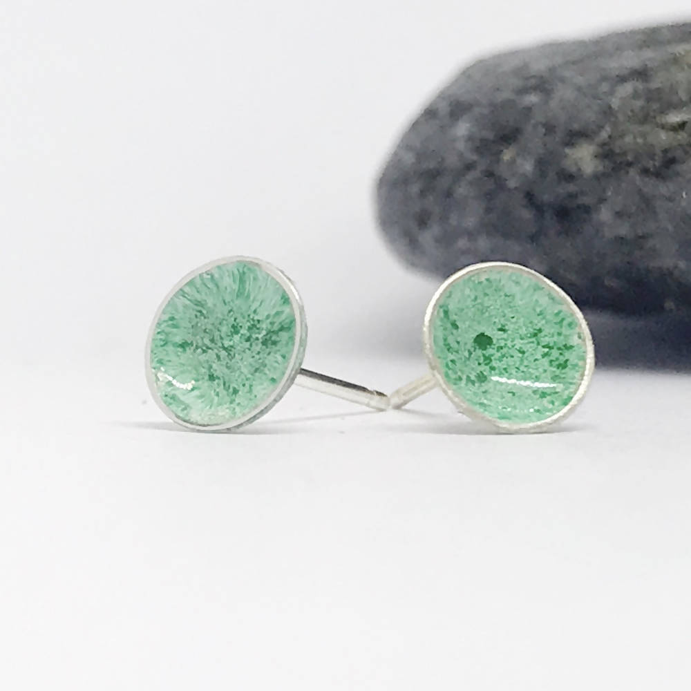 Sterling Silver and Green Enamel Earrings