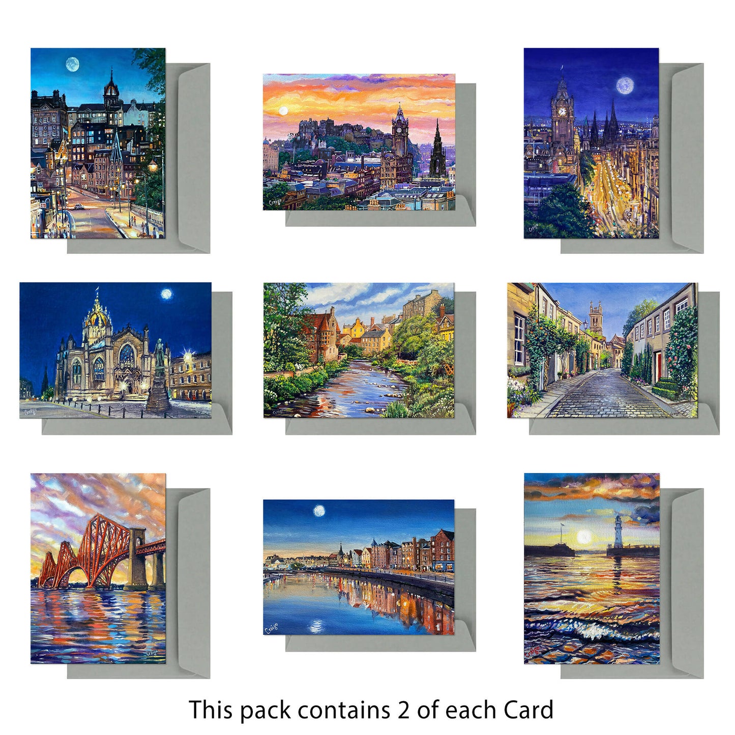 18 pack, 'Edinburgh Scenes' Blank Greeting Cards by 'Craigo'