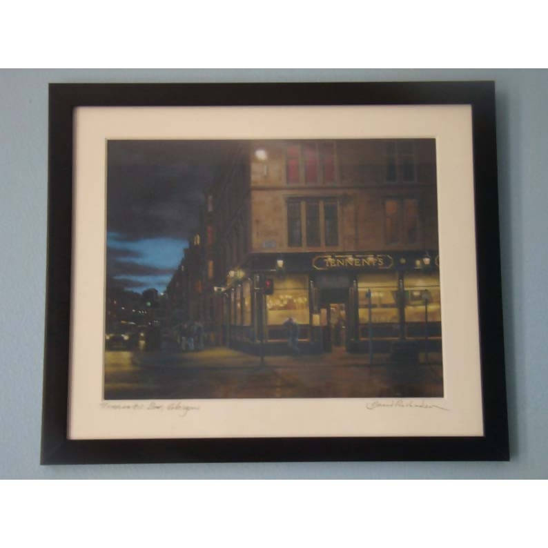 Tennents Bar at night, Glasgow. Art Print.