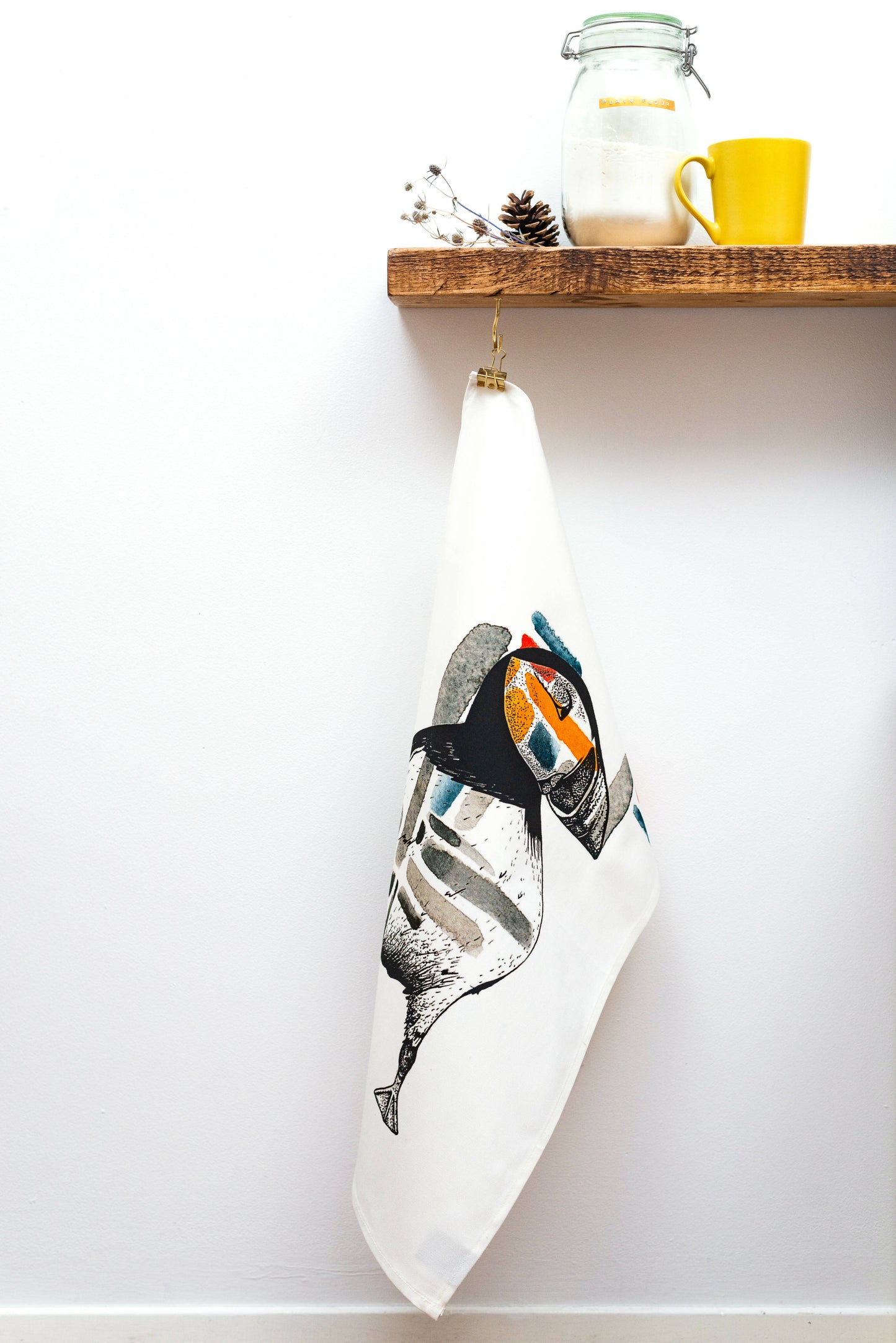 Puffin Watercolour Tea Towel