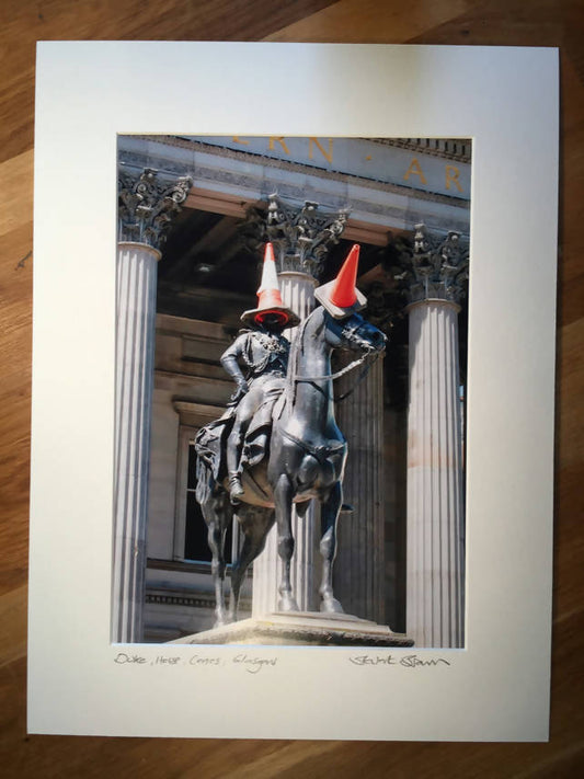 Duke, Horse, Cones, Glasgow mounted print
