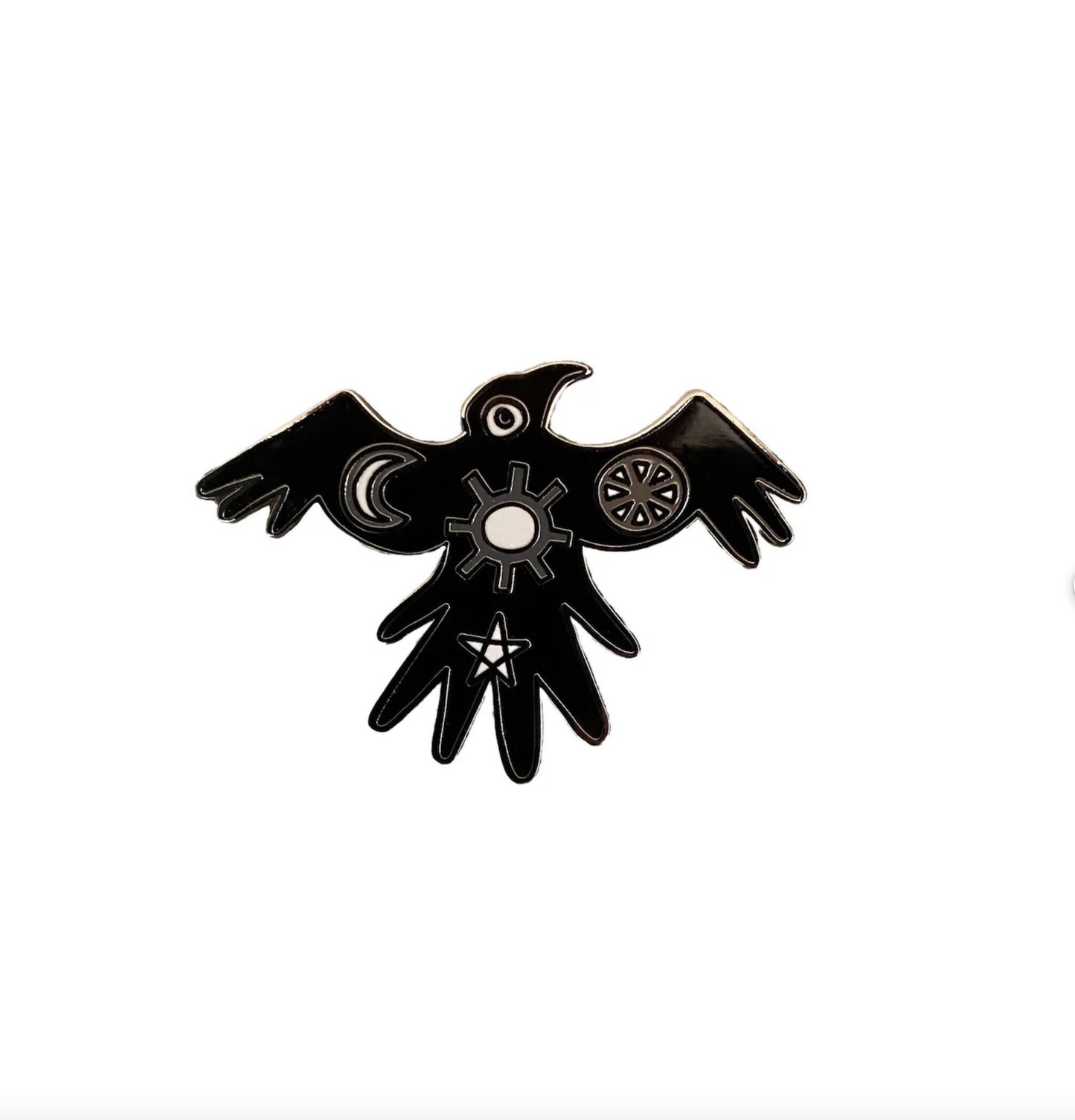 Crow Enamel Pin Badge - Black and Grey