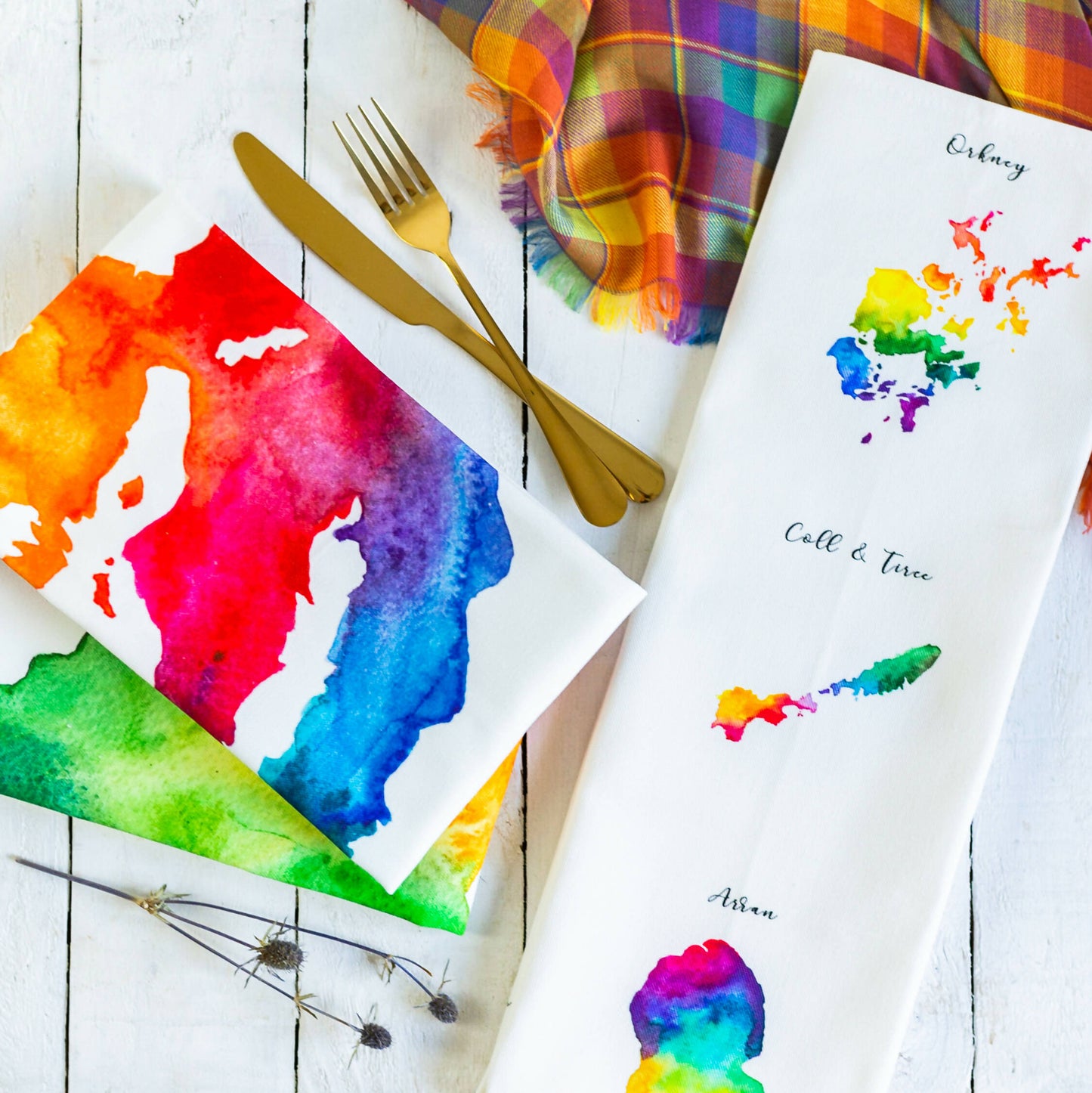 Isle of Mull Watercolour Map Tea Towel