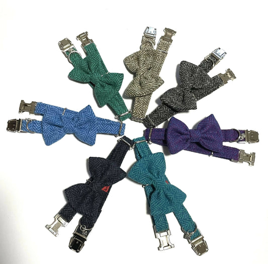 Harris Tweed® Bow Tie Dog Collar - Herringbones