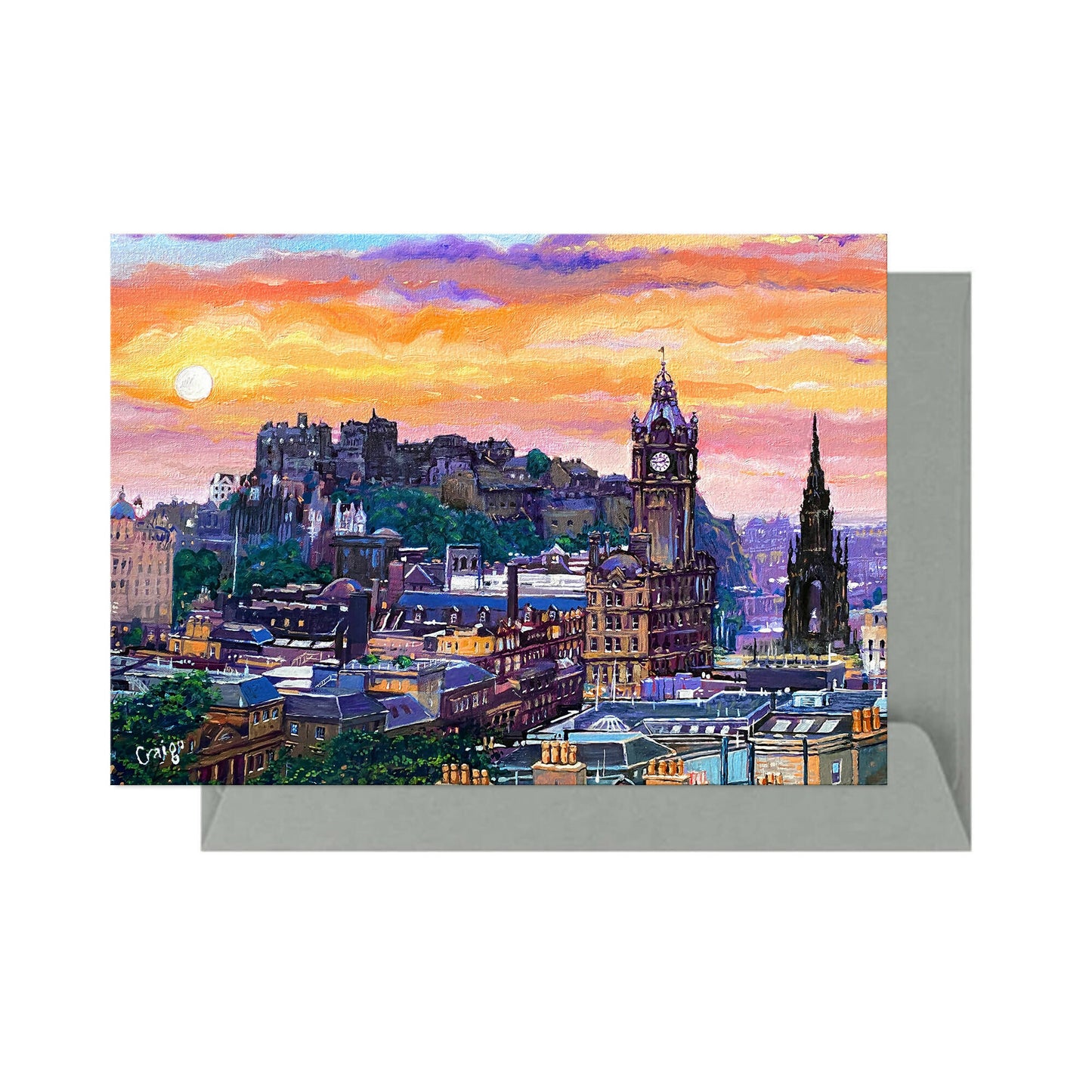 'Calton Hill Sunset' Blank Greeting Card by 'Craigo'