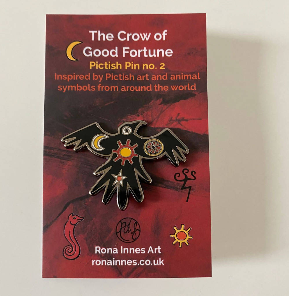 Crow Enamel Pin Badge - Black, Red, Yellow