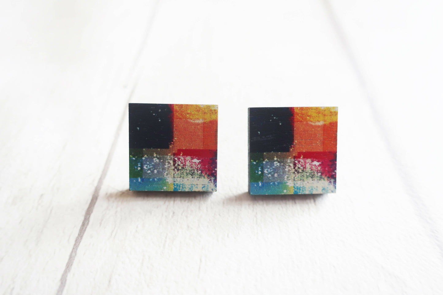 Statement abstract earrings, square wooden geometric earrings