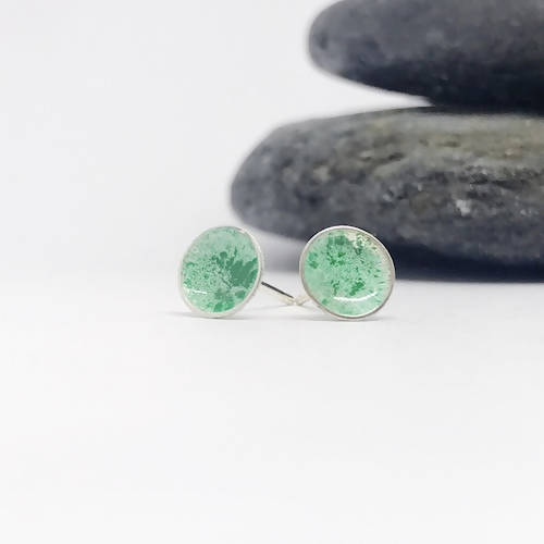 Sterling Silver and Green Enamel Earrings