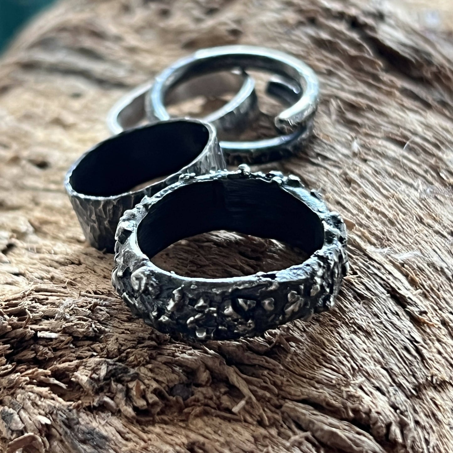 Hammered sterling silver men’s band.