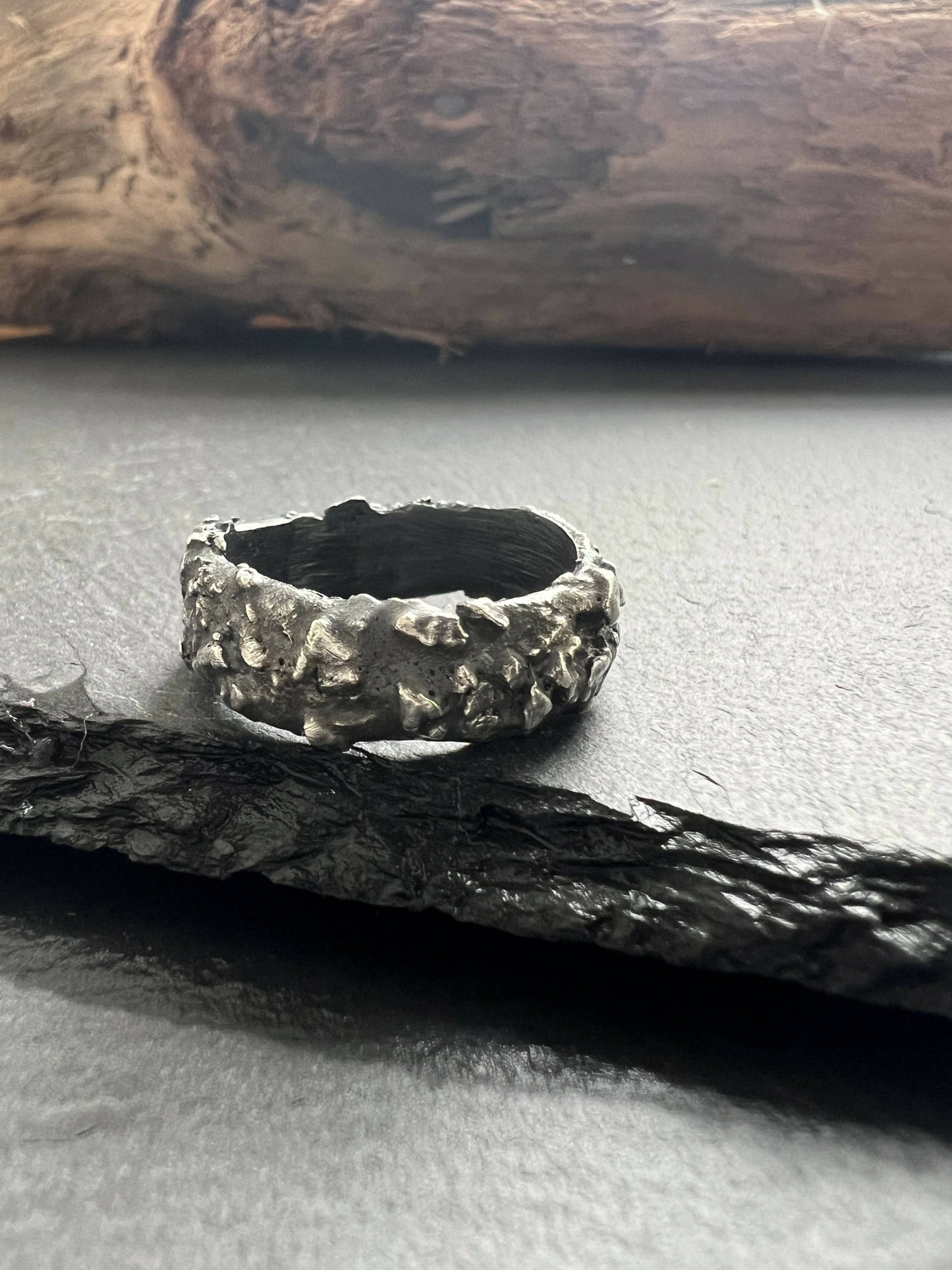 Silver brutalist men’s ring.
