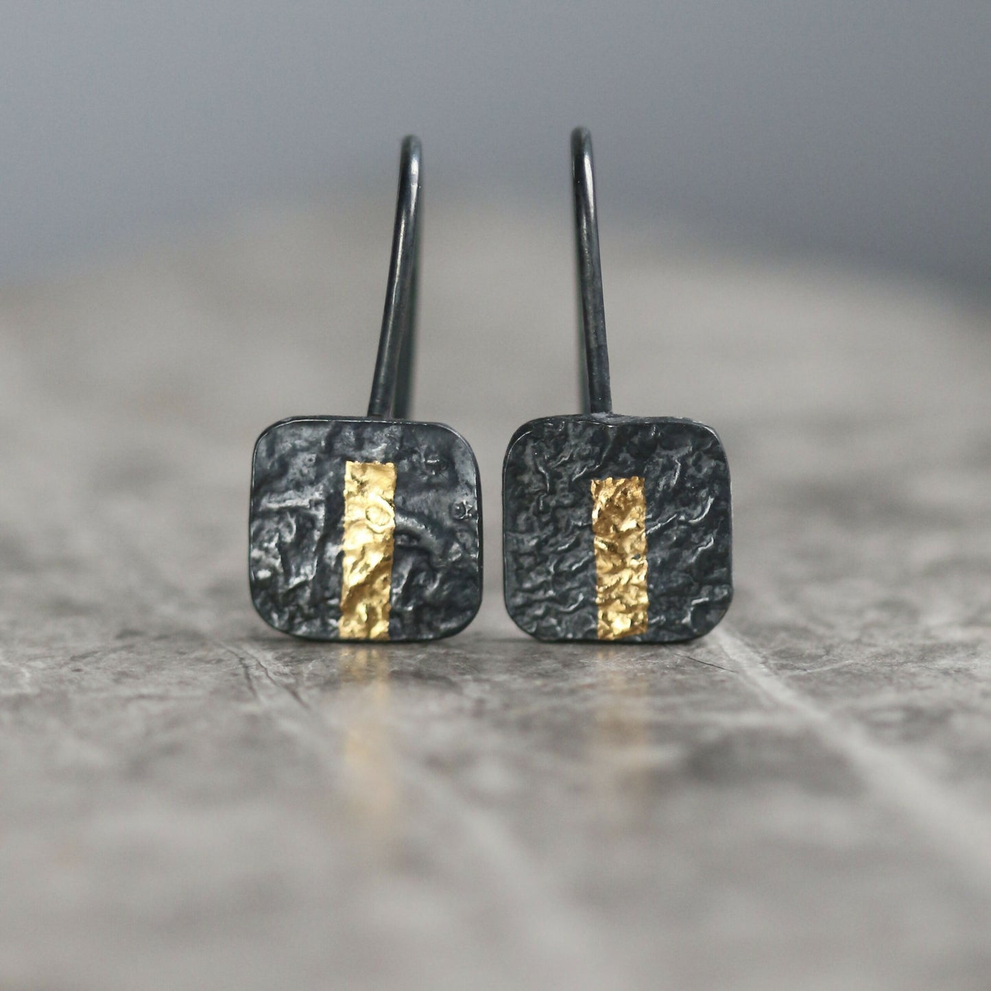 LINEAR Oxidised Silver & Gold Keum Boo Square Drop Earrings