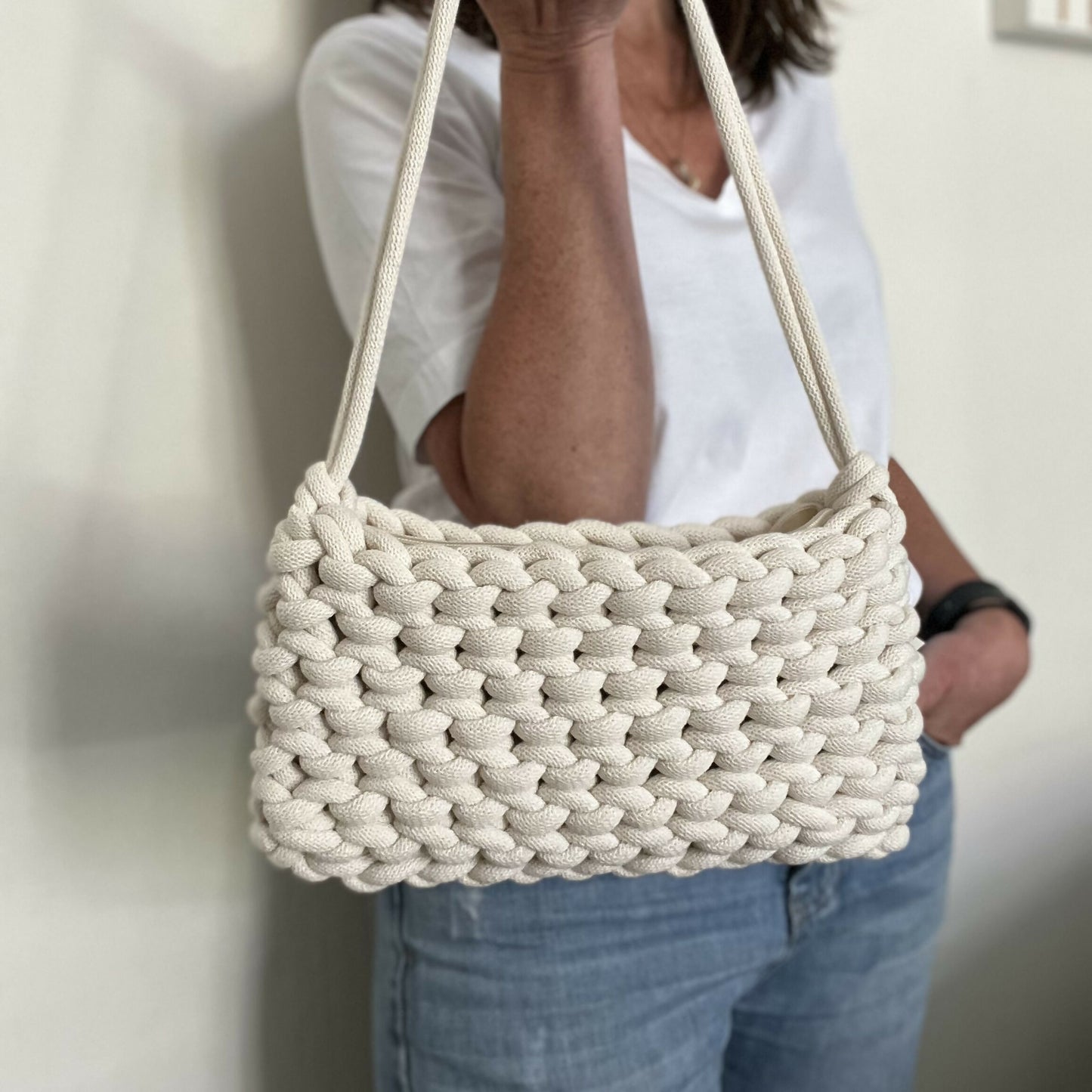 Off White Small Shoulder Bag with Zip