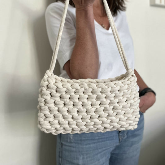 Off White Small Shoulder Bag with Zip