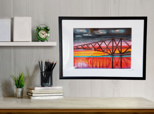 Forth Rail bridge sunset, Framed Giclee Art Print