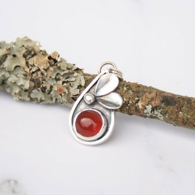 Sterling silver botanical necklace with carnelian gemstone