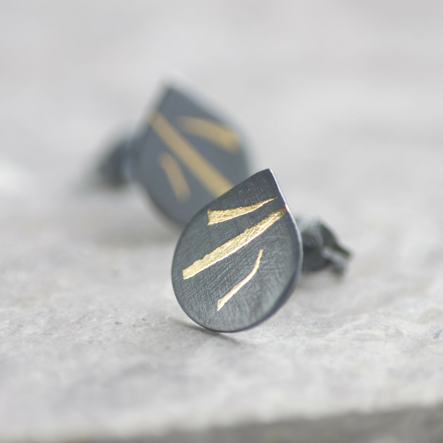 Oxidised Keum Boo Triple Stripe Teardrop Studs